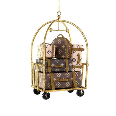 Luxury Hotel Luggage Bell Cart Ornament LV 5"