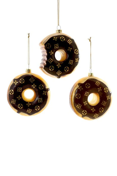 Set of 3 Fashion House Brown LV Donut Ornaments