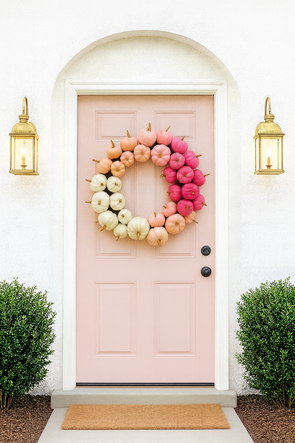 Pink & White Ombré Pumpkin Wreath