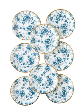 Blue Floral Dessert Paper Plates